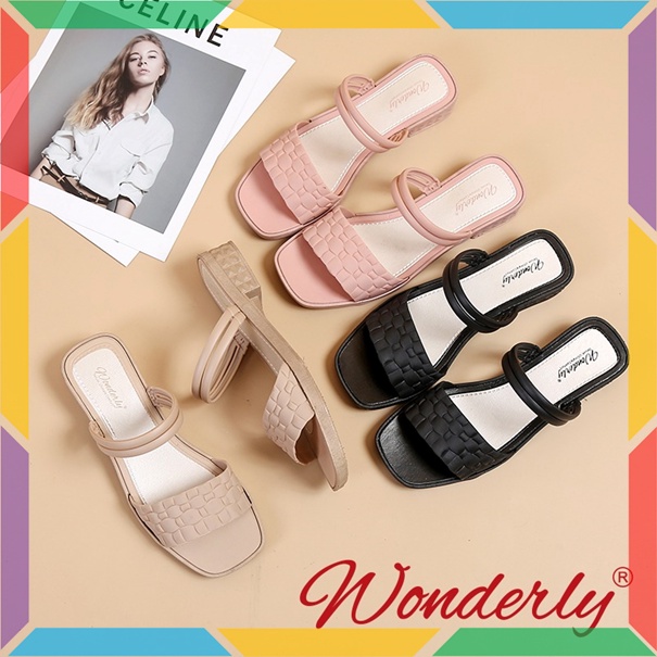 713-2 Sandal Sepatu Wedges Wanita Wonderly Motif Buaya Sendal Slop Jelly Karet Motif Ular Tawana-3