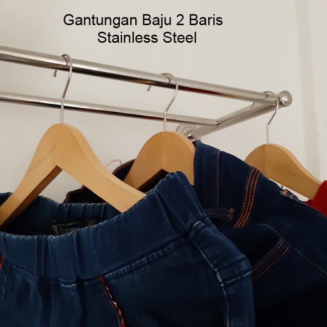 Gantungan Baju Stainless 75cm, 2 Baris