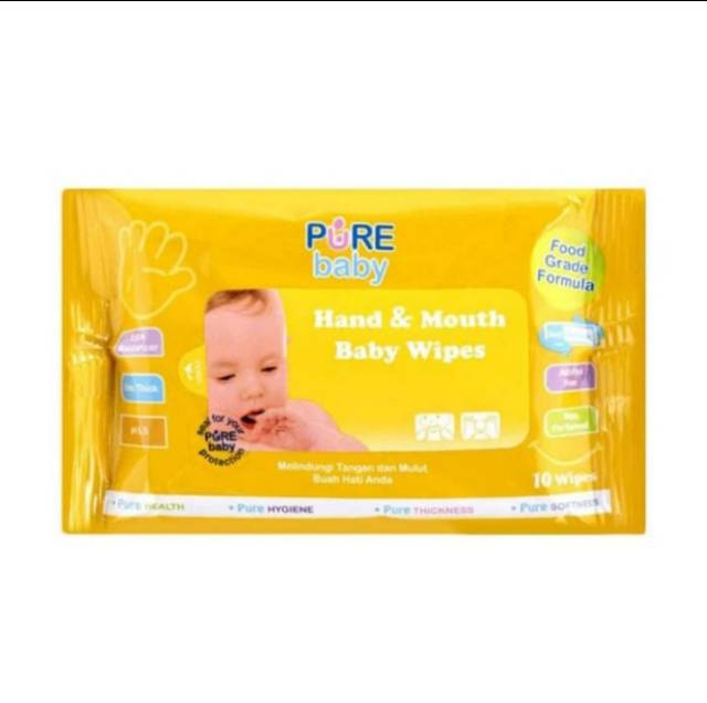 PURE BABY Hand &amp; Mouth Anti Bacterial Baby Wipes 10s Tissue Basah