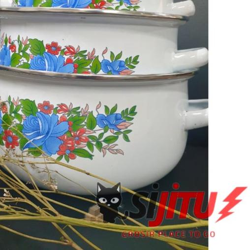 ➸ Calypso Casserole Enamel Panci Pot Casserole Panci 3 Set Corak Bunga - Putih ➣