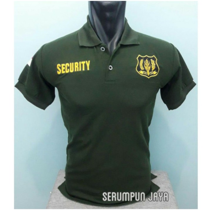 KAOS SECURITY - KAOS SECURITY HIJAU ARMY LOGO KUNING - KAOS KERAH SECURITY LOGO KUNING FULL BORDIR.