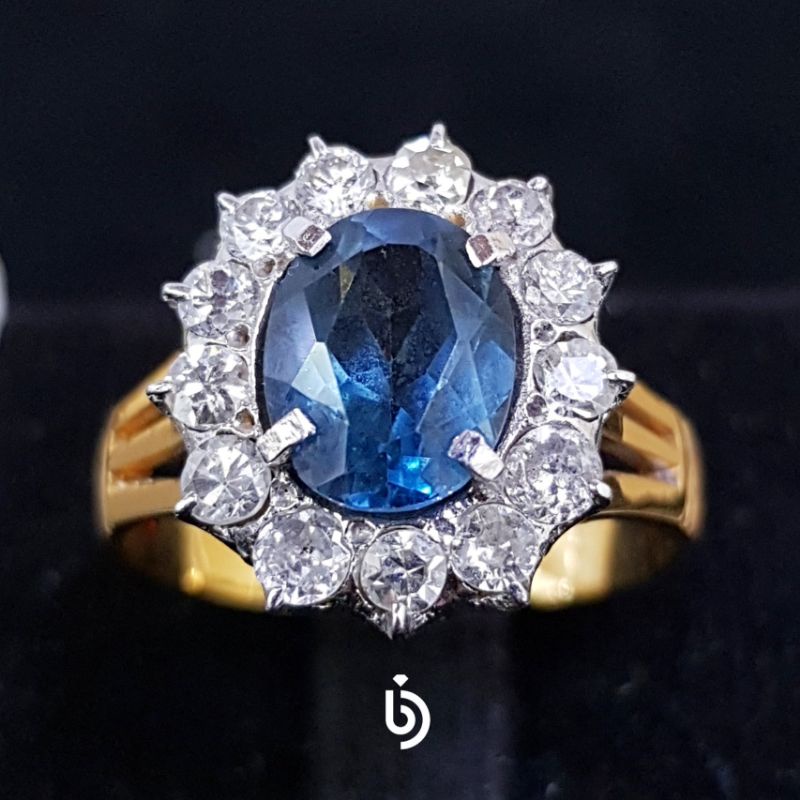 Cincin emas berlian asli batu blue topaz