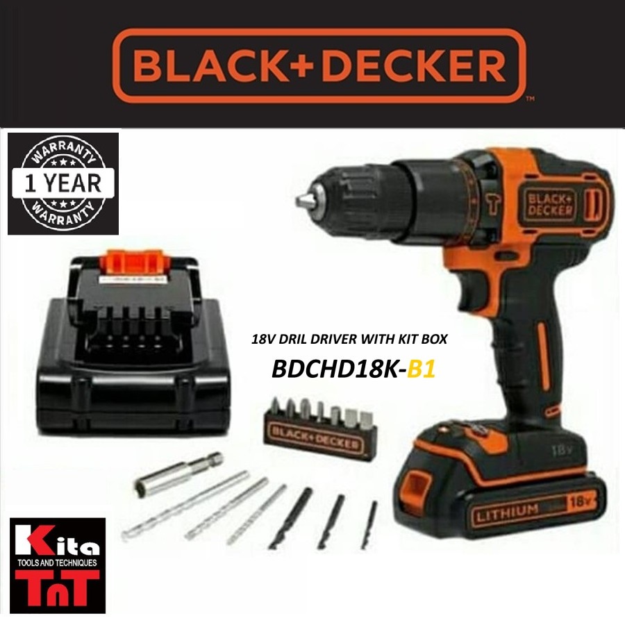 BLACK + DECKER Bor Besi / Tembok Cordless Drill 18V - BDCHD18K-B1