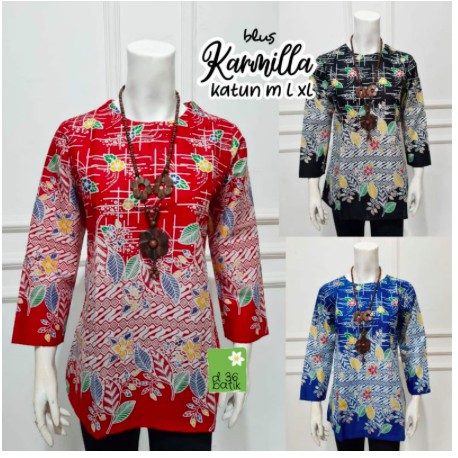 Blus Karmilla Batik Atasan Blus Batik Warna Modern Casual Kerja Seragam Kantor Muslim Pesta