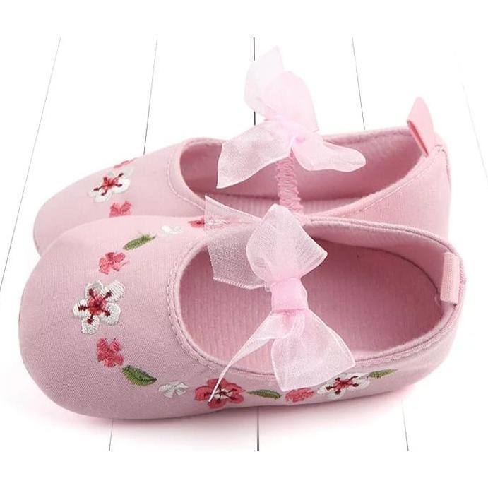 Bykiddos - Sepatu Prewalker Bordir Bunga Pita Polos / Sepatu Bayi Perempuan