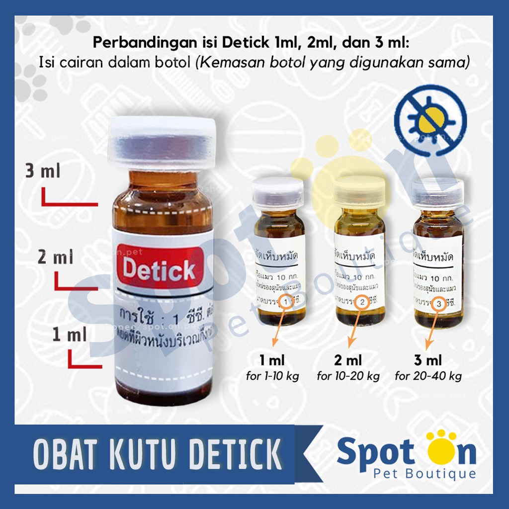 Obat Detick + Spuit Set Original 3 ml | Obat Kutu Detick 1ml 2ml 3ml | Anti Kutu Kucing &amp; Anjing 10kg 20kg 40kg