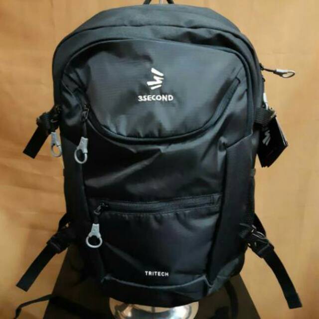 Tas 3second sekolah laptop hitam + rain cover