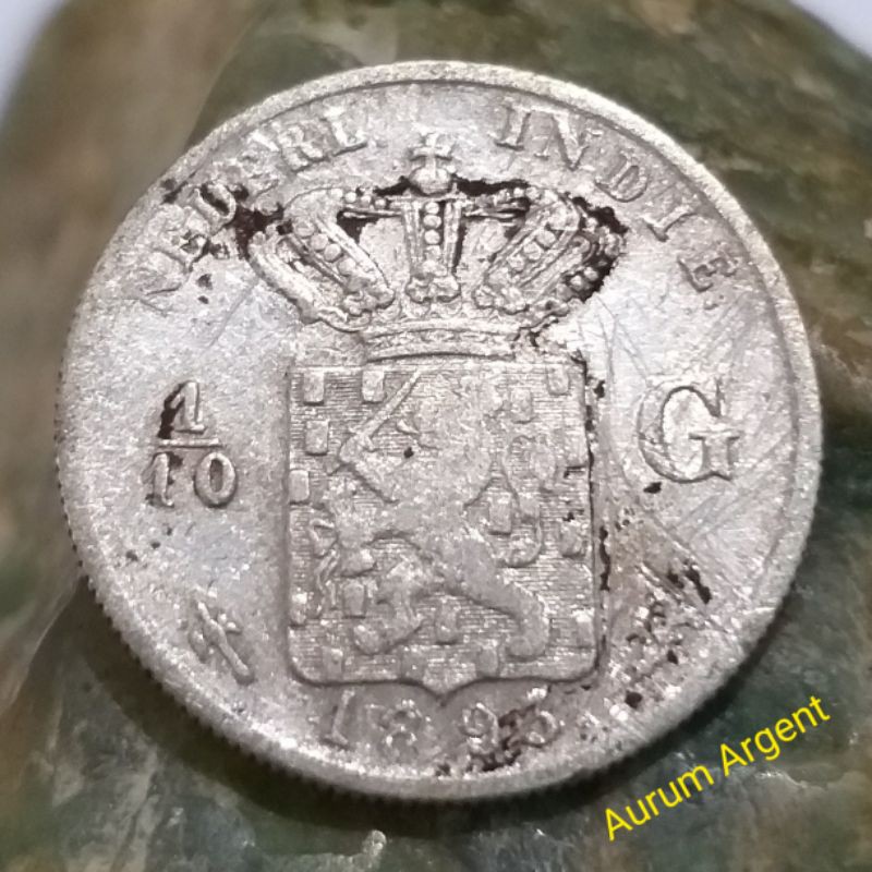 SC.26-- 1 PC KOIN PERAK KUNO ASLI 1/10 GULDEN NEDERL INDIE TH 1893. -- SILVER COIN --