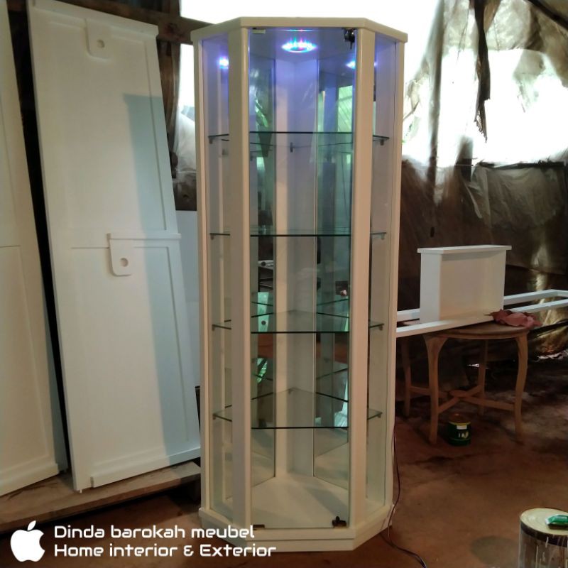 LEMARI HIAS LEMARI TAS KACA MODERN DUCO WHITE ELEGAND MEWAH BERKUALITAS