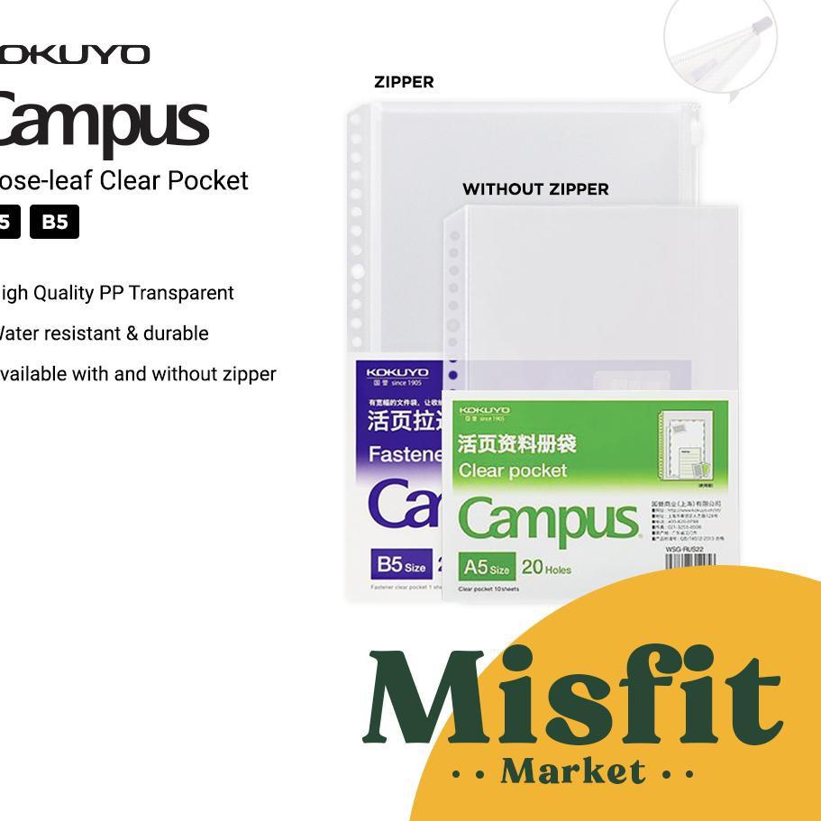 

KOKUYO Zipper Clear Pocket for Loose Leaf Binder A5 B5