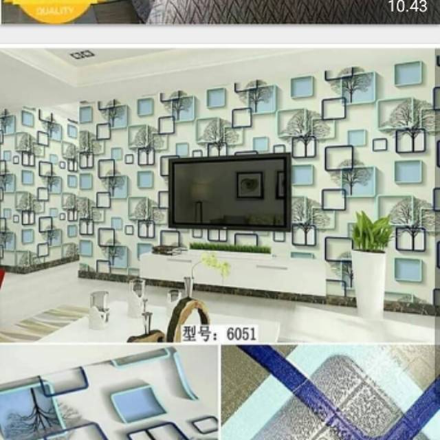 WALLPAPER STICKER DINDING MOTIF KOTAK BIRU