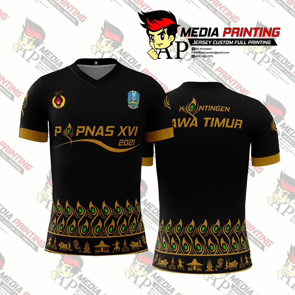 Kaos Jersey Pekan Olahraga Pelajar Nasional Jawa Timur 2021 tema Batik Merak & Ciri Khas Jawa Timur