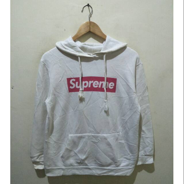 Jaket hoodie supreme putih second original cowo