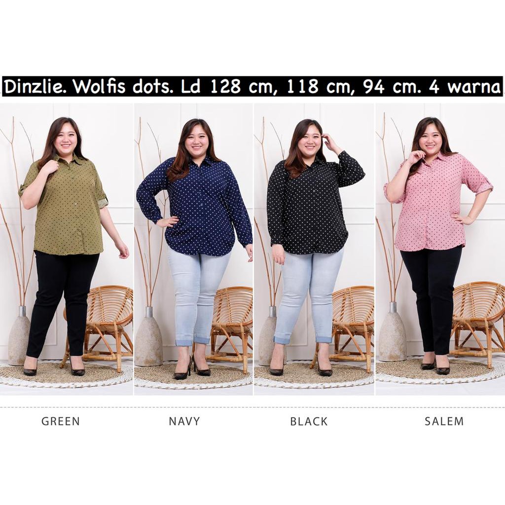 Dinzlieshop Kemeja Wanita Bahan Wolfis Premium Motif Pokladot