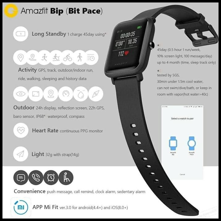 67SS SMARTWATCH XIAOMI AMAZFIT 3 BIP BIT PACE LITE GPS INTERNATIONAL VERSN - HITAM GLSU