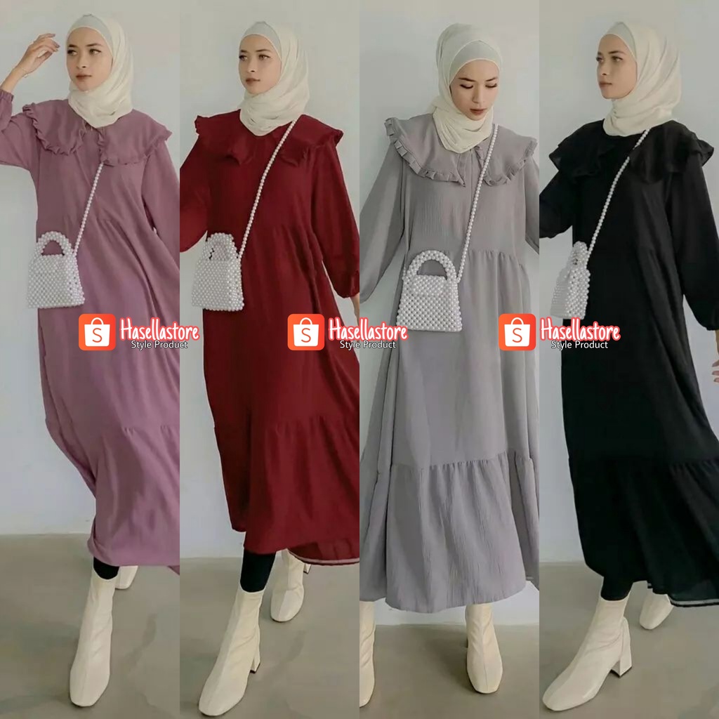 Dress Jumbo Velora Midi Dress Bahan Katun Rayon Premium Busui Friendly Gamis Fashion Muslim Pakaian 
