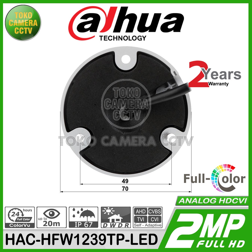 KAMERA OUTDOOR 2MP COLOR DAHUA HAC-HFW1239TP-LED CAMERA DAHUA BERWARNA