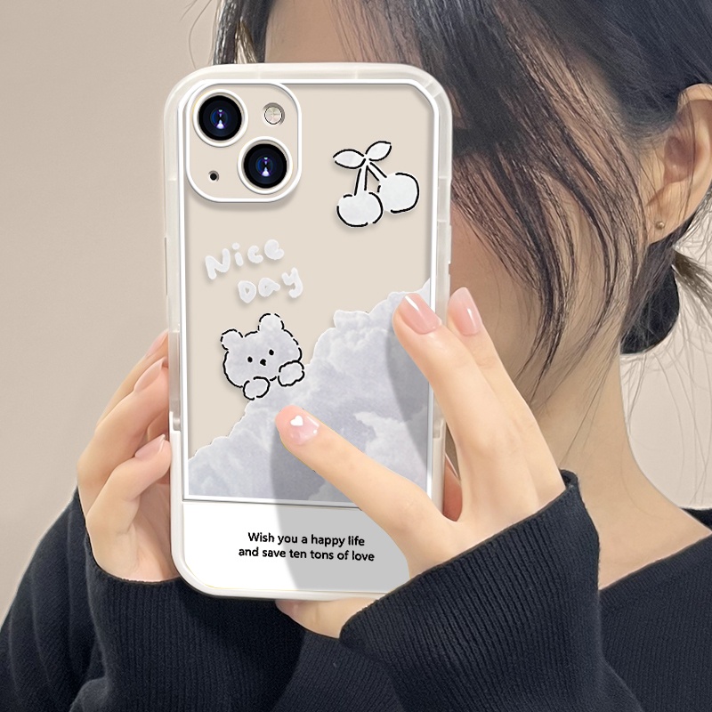 Soft Case Transparan Motif Kelinci Dengan Bracket Shockproof Untuk Iphone 13 7 8 Plus 11 12 Pro MAX XR XS MAX 6 6S SE 2020