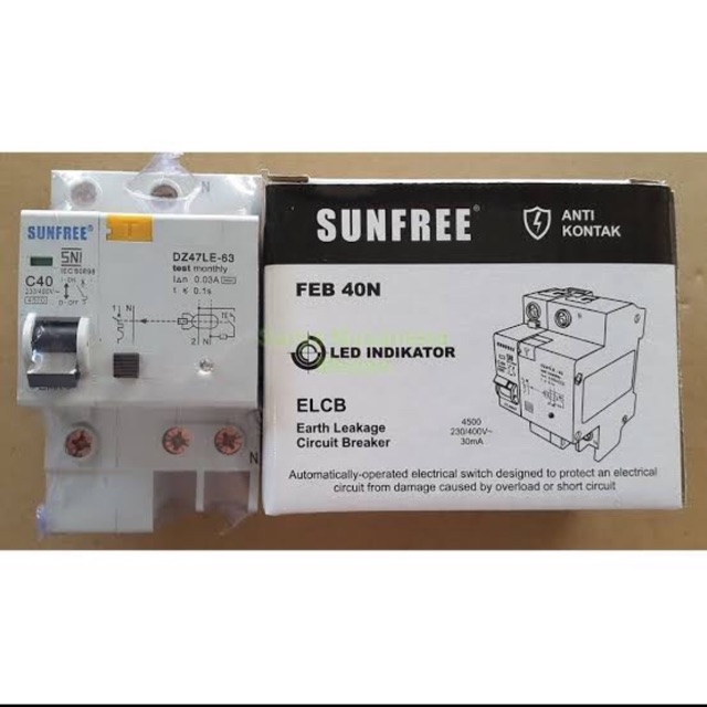 Anti Kontak / ELCB 2 Pole 40 Amper Sunfree