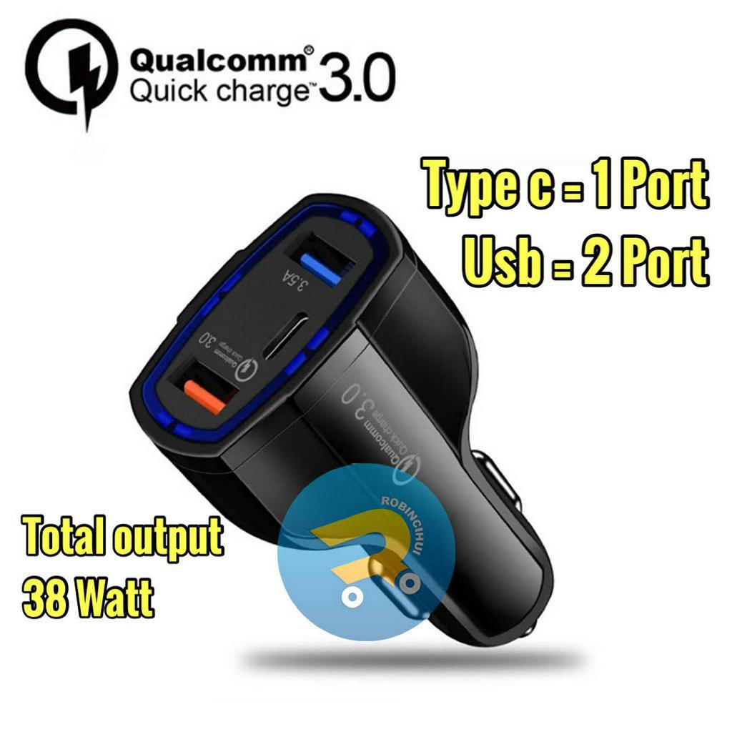 Charger Mobil Triple Port Quick Charger Type C dan Usb Qc 3.0 3.5A  / Adaptor Mobil / Car Charger / Colokan Mobil / Fast Charging / Adapter Mobil - Adaptor mobil Type C - Car Charger Type C - Colokan Mobil Type C - Adapter Mobil Type C