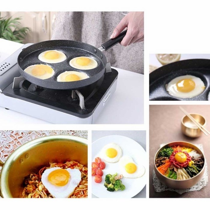 BAROKAH GAMIS Panci Telur Cetak Penggorengan 4 Lubang Telor Pancake NonStick Fry Pan