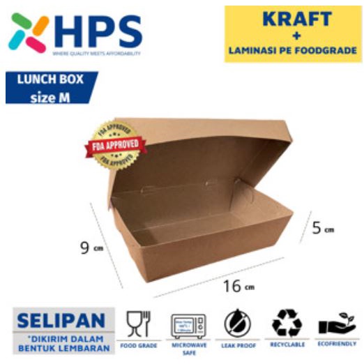 Kotak Makan Kertas Kraft M LIPAT Kemasan Makanan Paper Lunch Box Coklat Murah