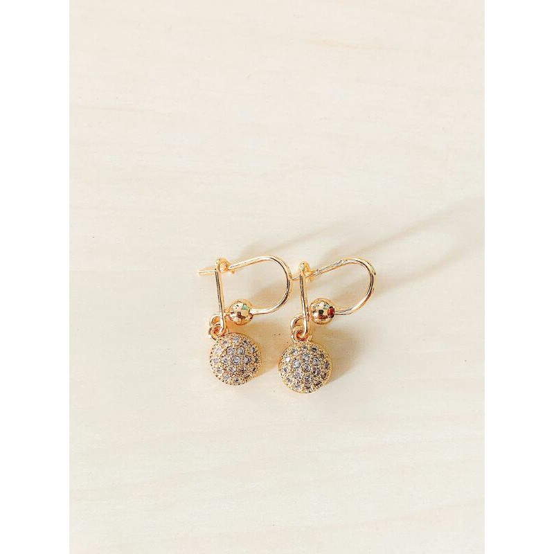 Anting Wanita model Bulat Zirconia Gold