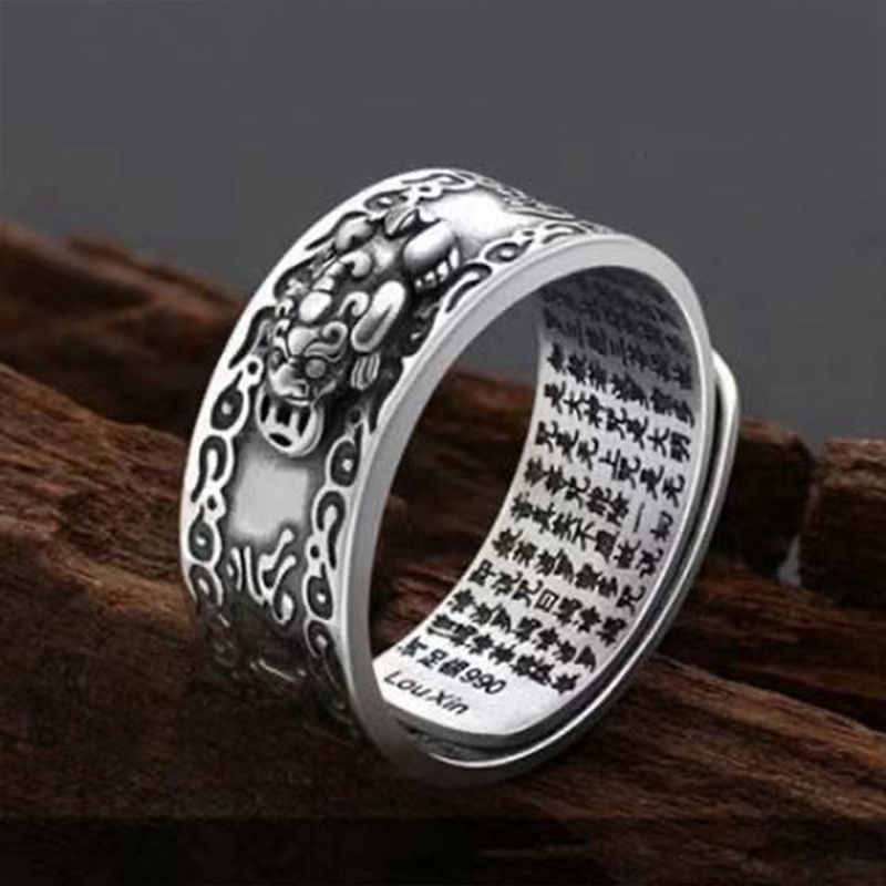 1pc Cincin Keberuntungan Desain Mantra Pixiu Mantra Adjustable Untuk Unisex