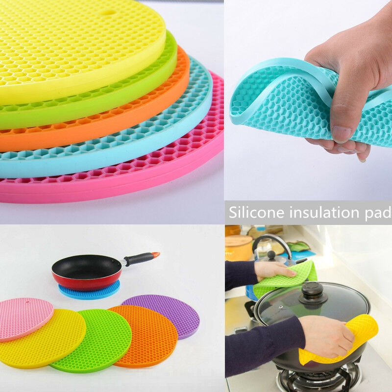 Silicone Honeycomb Design Pot Pan Pad Tahan Panas Non-Slip Dudukan Panci Insulasi Tikar Bulat Meja Tatakan Gelas Cangkir Aksesoris Dapur