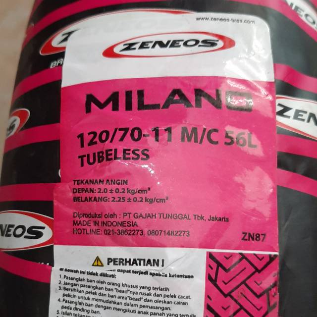 Zeneos Milano uk. 120/70 - 11 . Ban belakang Vespa Primavera . Ban scooter matic . Ban kymco