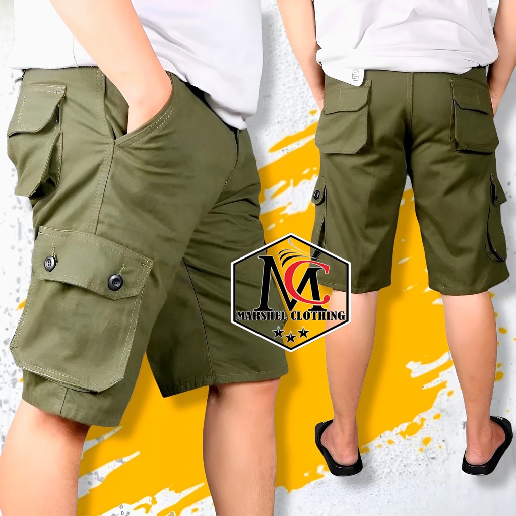 RCL - CELANA CARGO PENDEK PRIA BAHAN COTTON COMBED S.M.L.XL / Celana Pendek Cargo Pria Gunung Casual Bahan Melar Big Size Jumbo