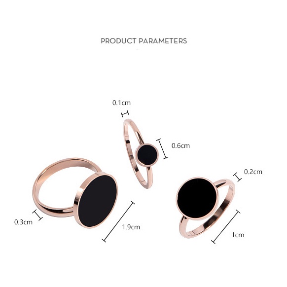 Cincin Titanium Premium Anti Karat Lapis Emas 18K Bentuk Bulat Cincin Wanita Bulat Hitam Anti Hitam-Won