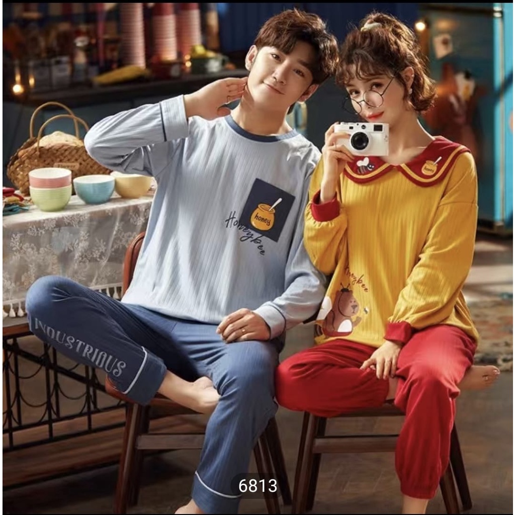 Baju tidur piyama couple import lengan panjang celana panjang,