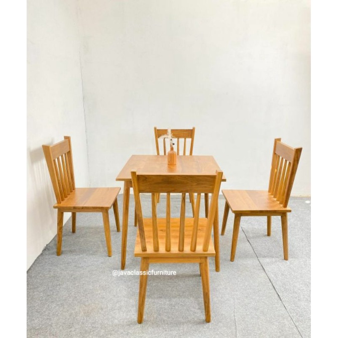 1 SET KURSI MEJA MAKAN MINIMALIS SET TABLE DAN DINNING CHAIR VINTAGE RETRO CAFE RESTO BAHAN KAYU JATI GRADE A NATURAL MURAH FURNITURE JEPARA-5