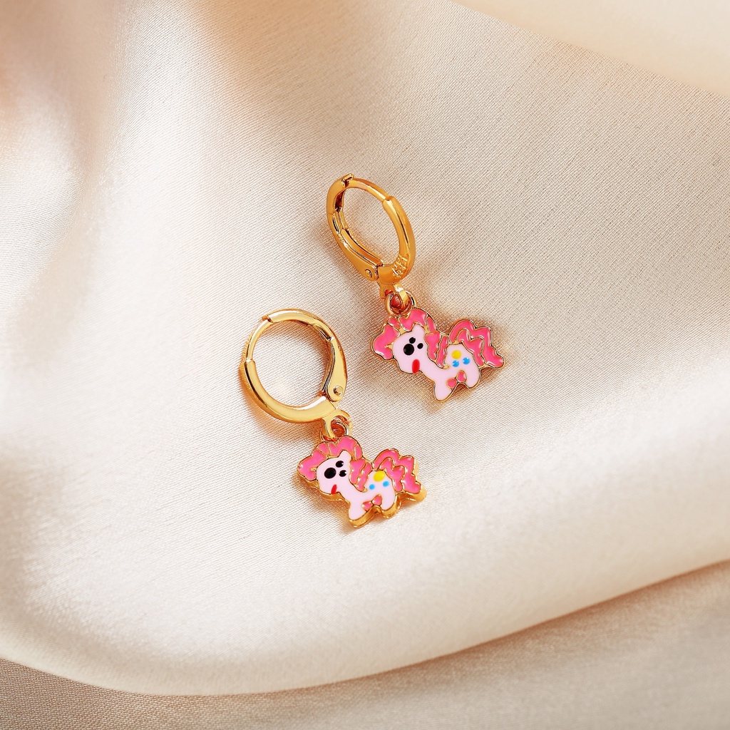 Y440 Anting Anak Kartun Murah Lucu Pink Unicorn Titanium Earring Premium Hadiah Ulang Tahun Untik Anak