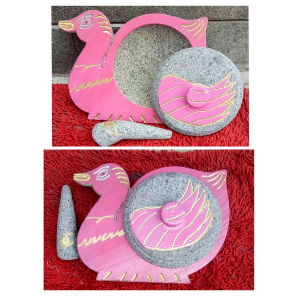 cobek asli batu angsa plus Ulekan dan tutup