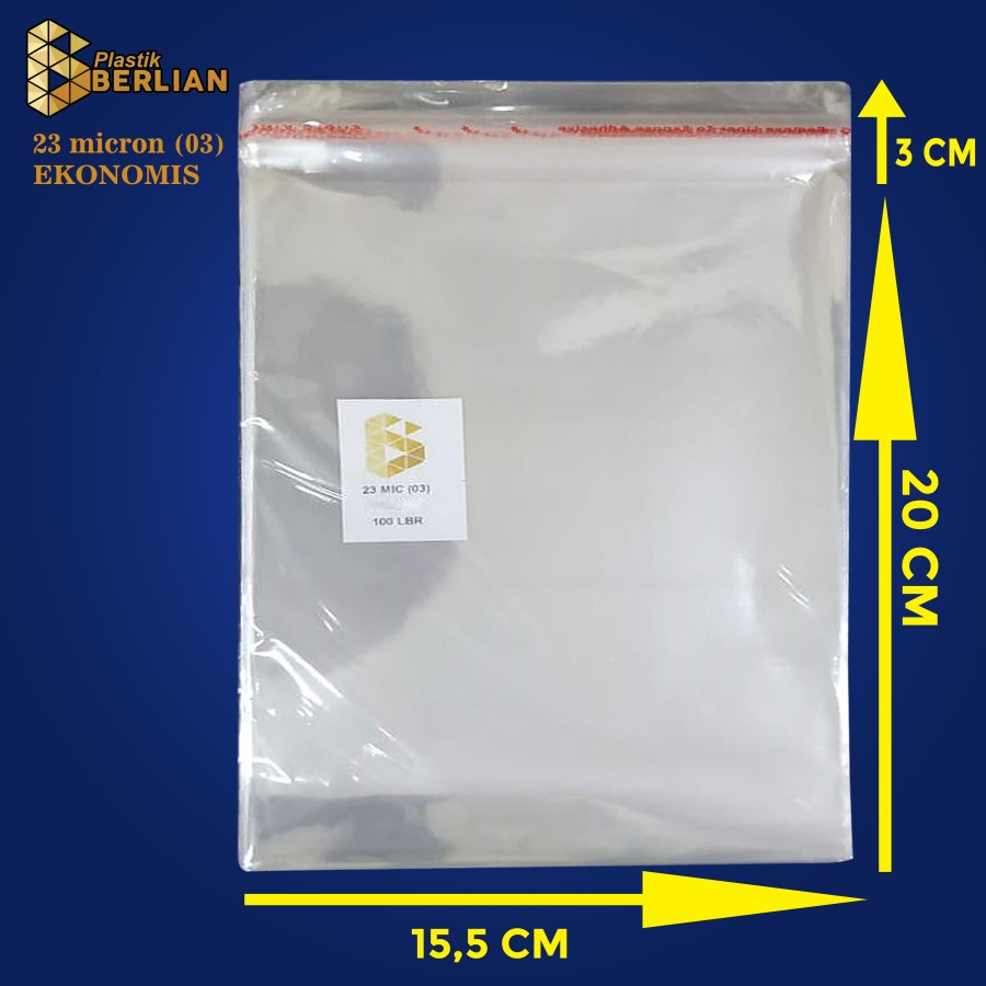 

15,5 x 20 cm Plastik OPP EKONOMIS 23micron (100 lbr) (lem/seal)