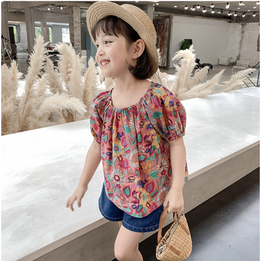 babyfit [3-8thn] MARGHA baju setelan celana jeans pendek anak perempuan blus square neck import al-1025r