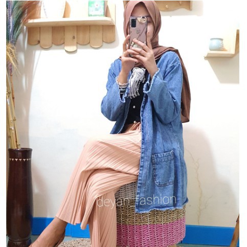 CAPE CAVE OUTER JEANS SAKU DEPAN / CHAVA OUTER