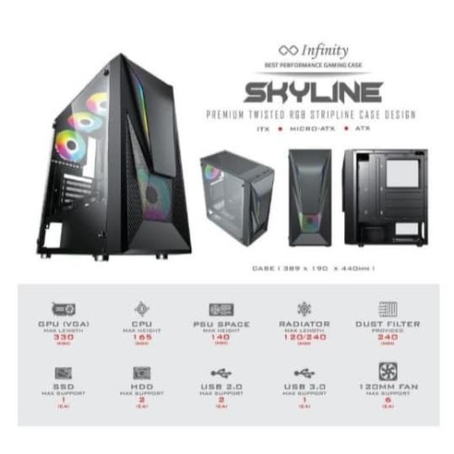 CASING INFINITY SKYLINE - Tempered Glass GAMING CASE - INCLUDE 1 FAN