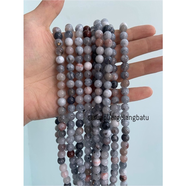 batu grey amazonite mala round beads 8mm langka akik aksesoris fashion
