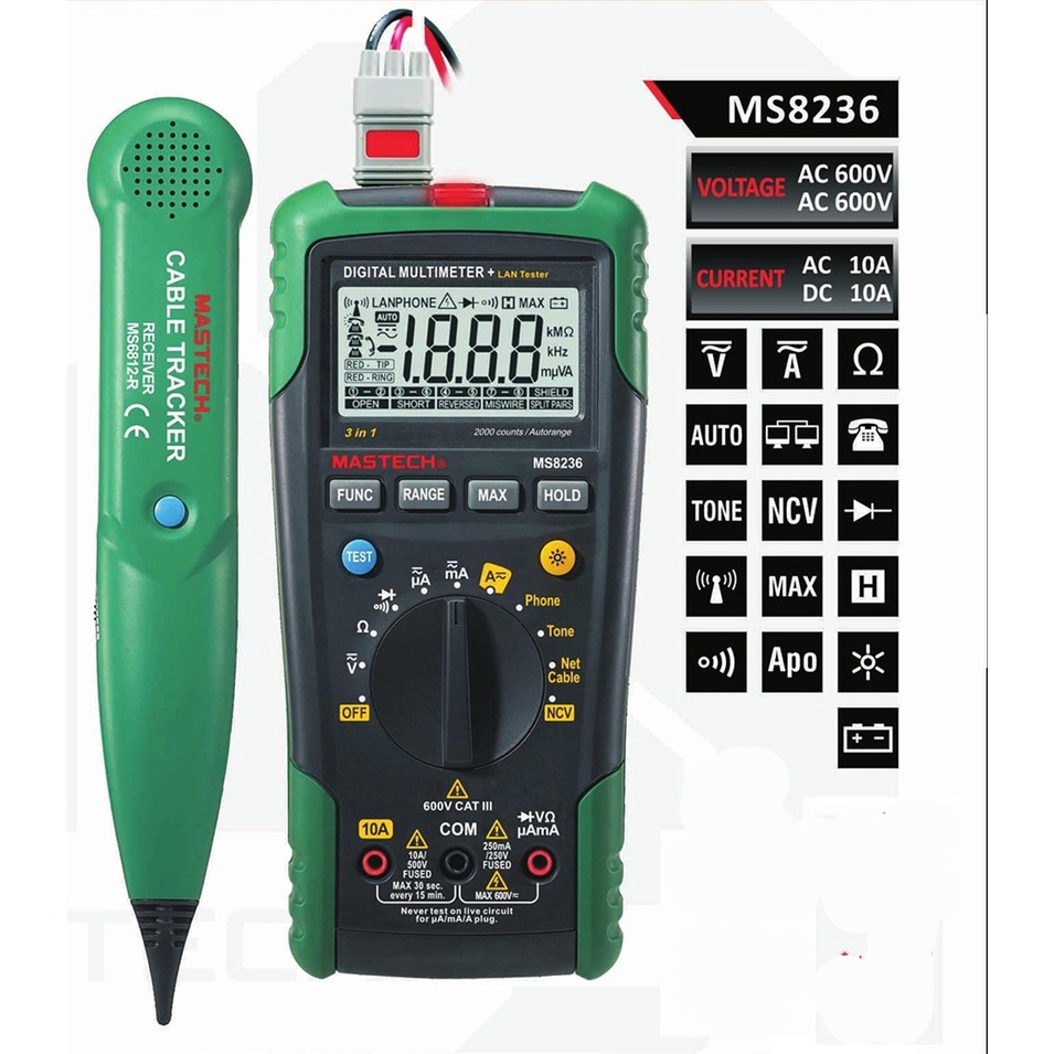 Multimeter LAN Cable Tracker MS8236 Mastech Wire Network Tester Kabel Digital Multitester Multi test