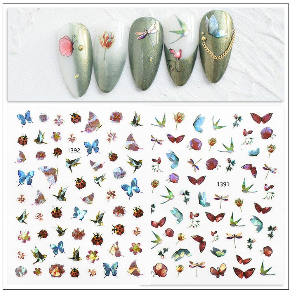 Solighter 1Pc Stiker Kuku Warna-Warni Perekat Stiker Ultra-Tipis Nail Art Dekorasi