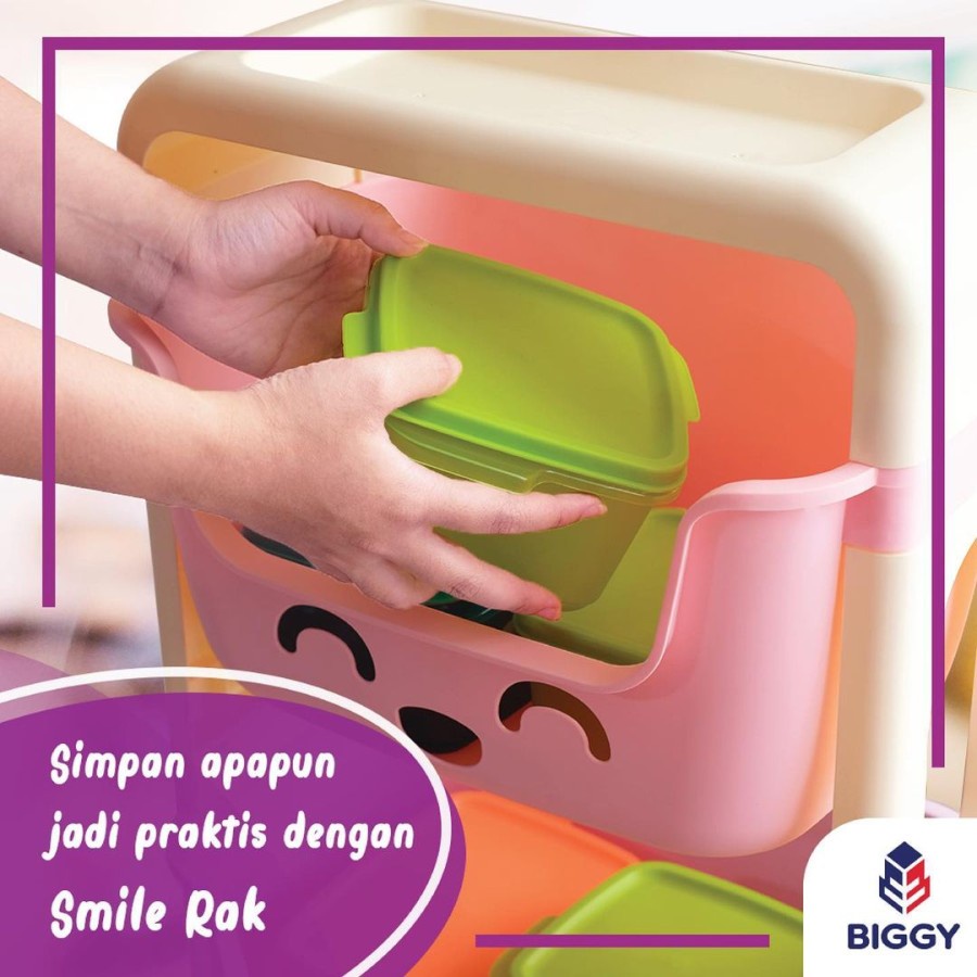 Rak Smile Roda Susun 3 Rak Salon / Kotak Tempat Penyimpanan Serbaguna / Rak Mainan Anak / Rak Buku Kamar Tidur Dapur Troli Kamar Mandi