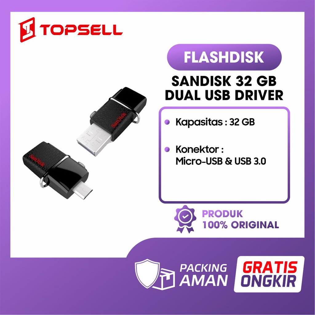 Flashdisk Sandisk 32 GB Dual USB Original Bergaransi