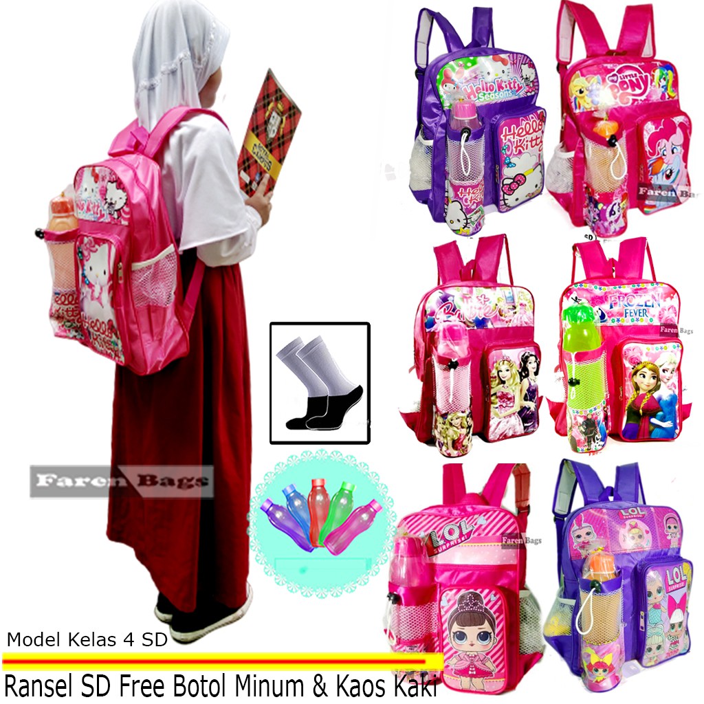 Tas Ransel Sekolah Anak Perempuan Gambar Kartun Free Botol Minum