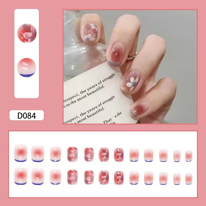 3D Kuku Palsu 24pcs/(FREE LEM)Set DIY Instant Nail Art Fake Nails Bridal Wedding Akrilik/24 pcs Kuku Palsu 3D / Stiker Kuku Palsu / Kuku Palsu Premium With Box/ Pemoles Kuku-D084