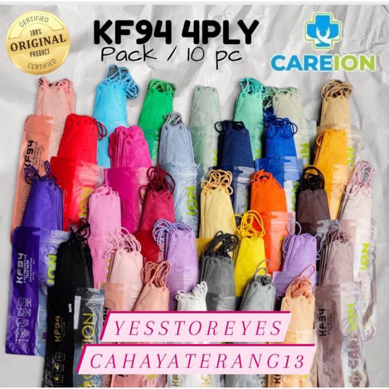 READY STOK ISI 10 MASKER KF94 EARLOOP KF CAREION CARE ION I CARE ICARE 5 ply embos HITAM PUTIH ISI 10