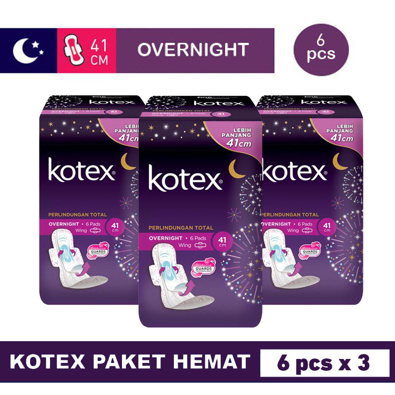 Kotex Overnight Pembalut Longer 41 cm 3 x 6 pcs