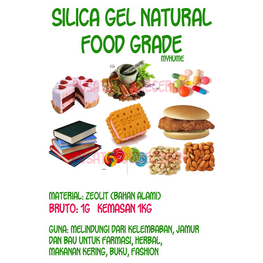 

Silica Gel Natural Food Grade 1kg kemasan sachet 1g Butir Pengering Alami untuk Kue Makanan Kering